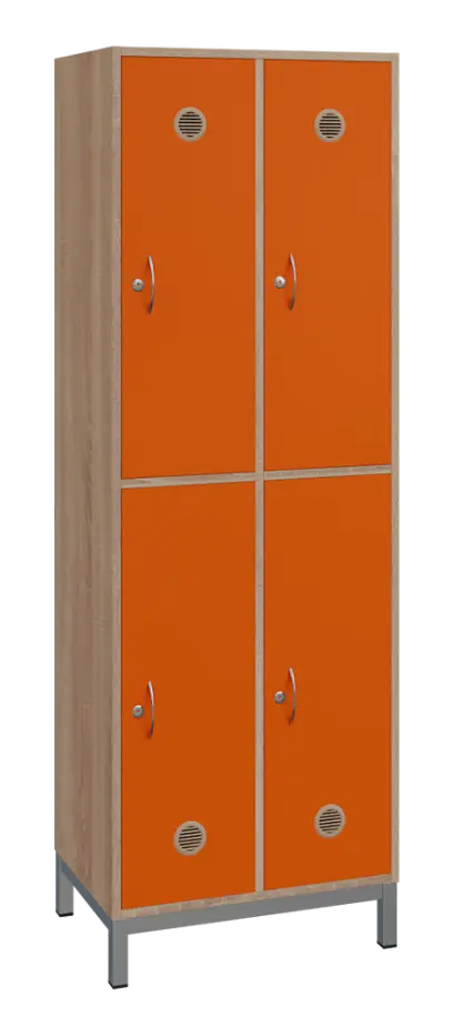 SBS-2222 šatní skříň 4-boxová, 1800x600x400 mm, kovové nohy, korpus dub bardolino, dvířka pomeranč